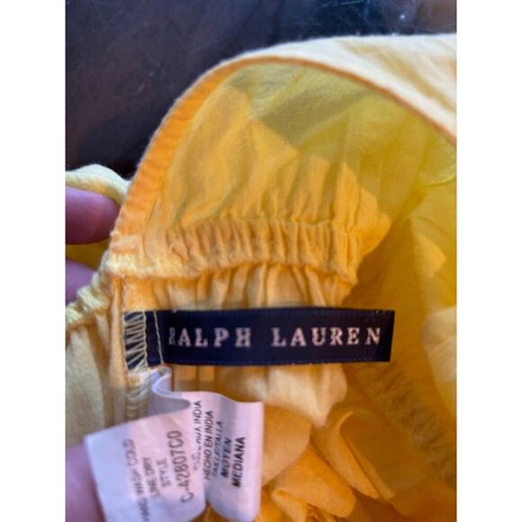 Ralph Lauren Dress Womens Medium Halter Ruffle Tiered Yellow Coastal Cotton - Picture 8 of 10